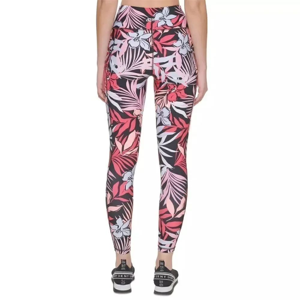 MSRP $70 Dkny Printed High-Waist 7/8 Legging Jungle Bloom Bubblegum Pink M